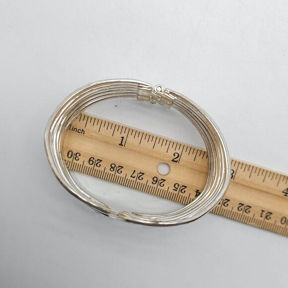Vintage Boho Silver Tone Wide Multi Band Hinged Cuff Bracelet - Picture 5 of 5